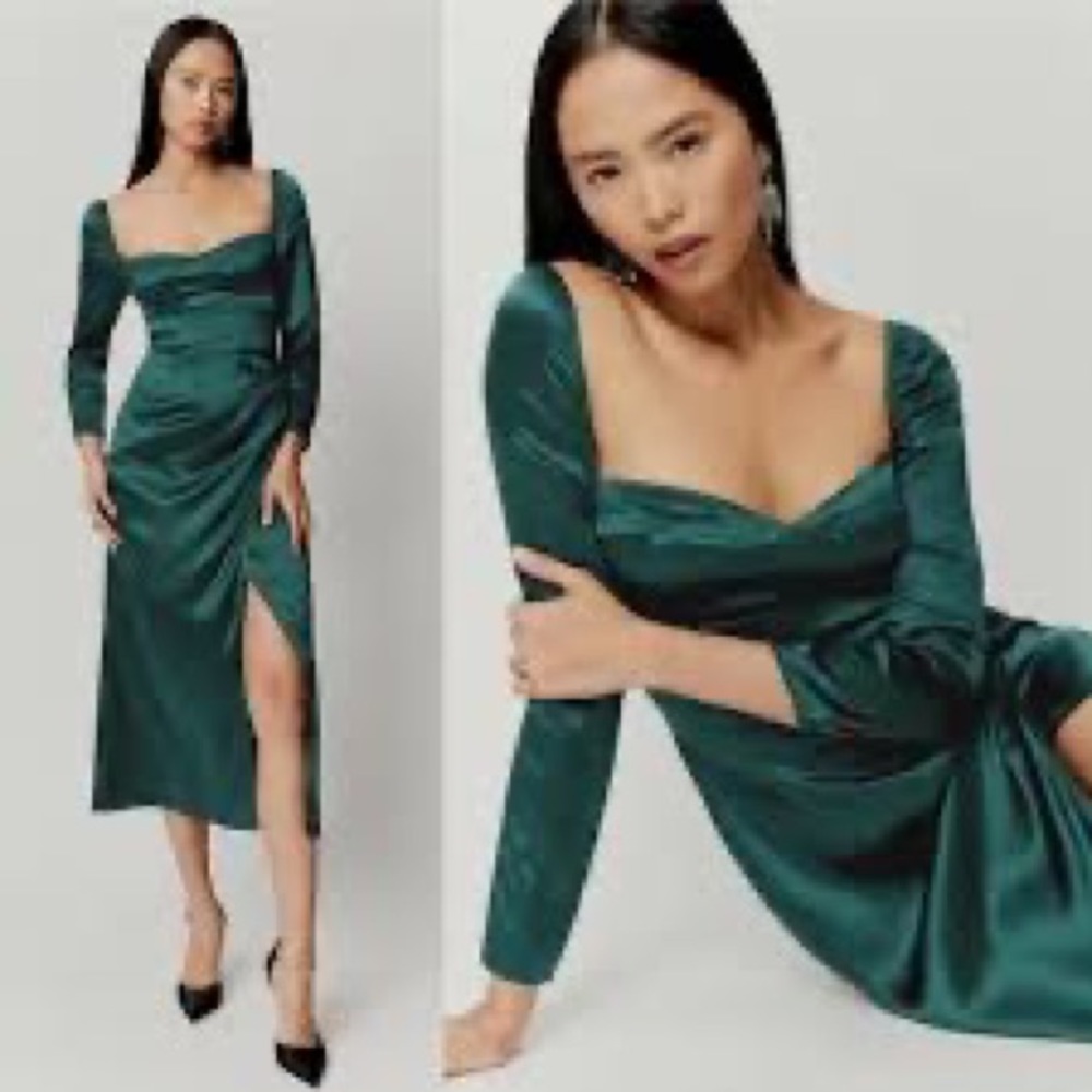 🔴 reformation gloriana dress emerald 0